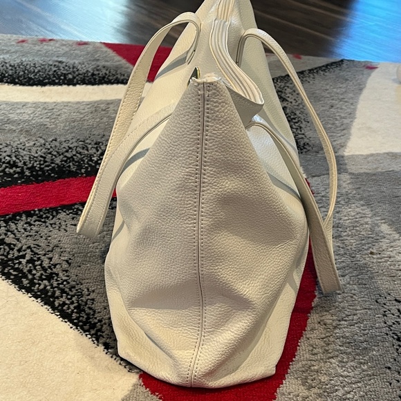 Joy Mangano Clothes It All White Textured Leather Top Handle zip Closure Purse - Picture 12 of 16